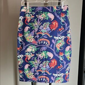 J. Crew Navy Pencil Skirt with Multicolor Floral Paisley Print